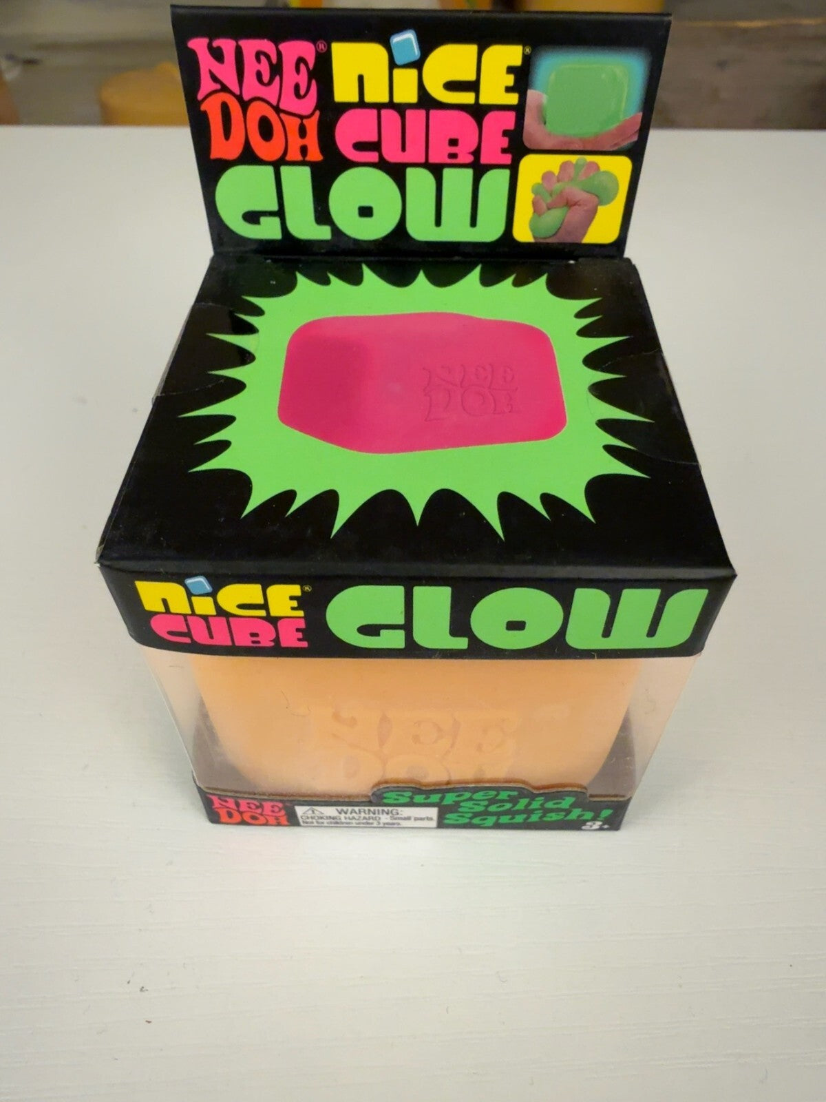 Authentic Schylling NeeDoh Nice Cube Glow Orange NEW Glow in the Dark Squishy