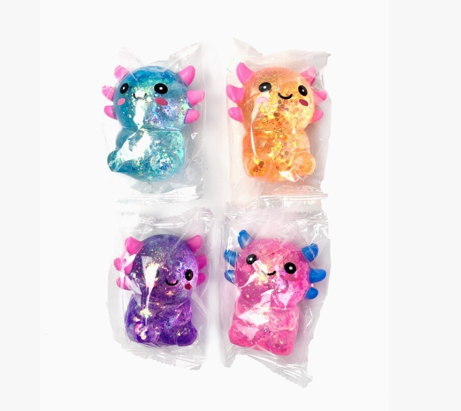 Axolotl Glitter Squishy Stress Toys – Full Case of 12 – Kawaii Fidget Toys