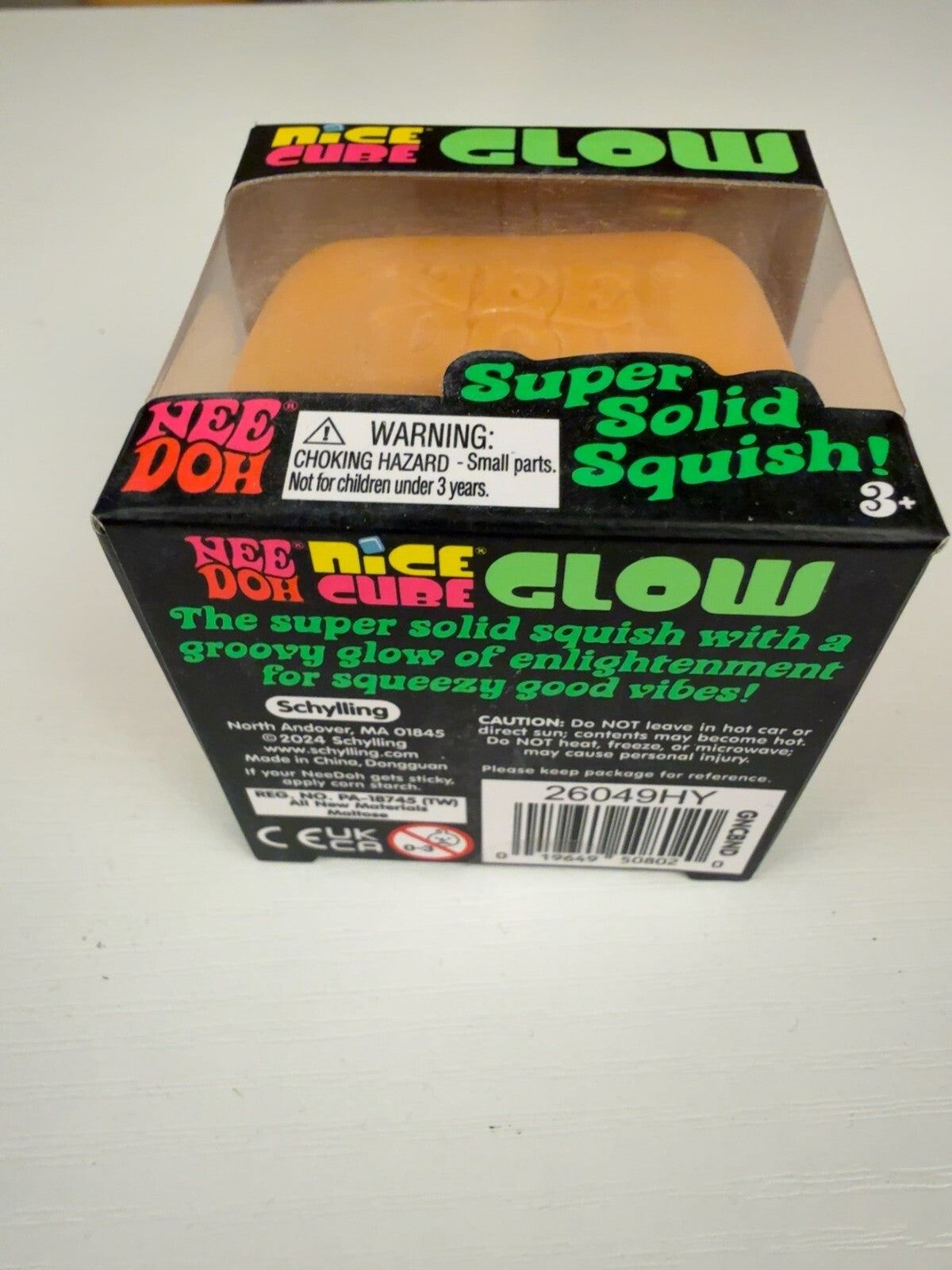 Authentic Schylling NeeDoh Nice Cube Glow Orange NEW Glow in the Dark Squishy