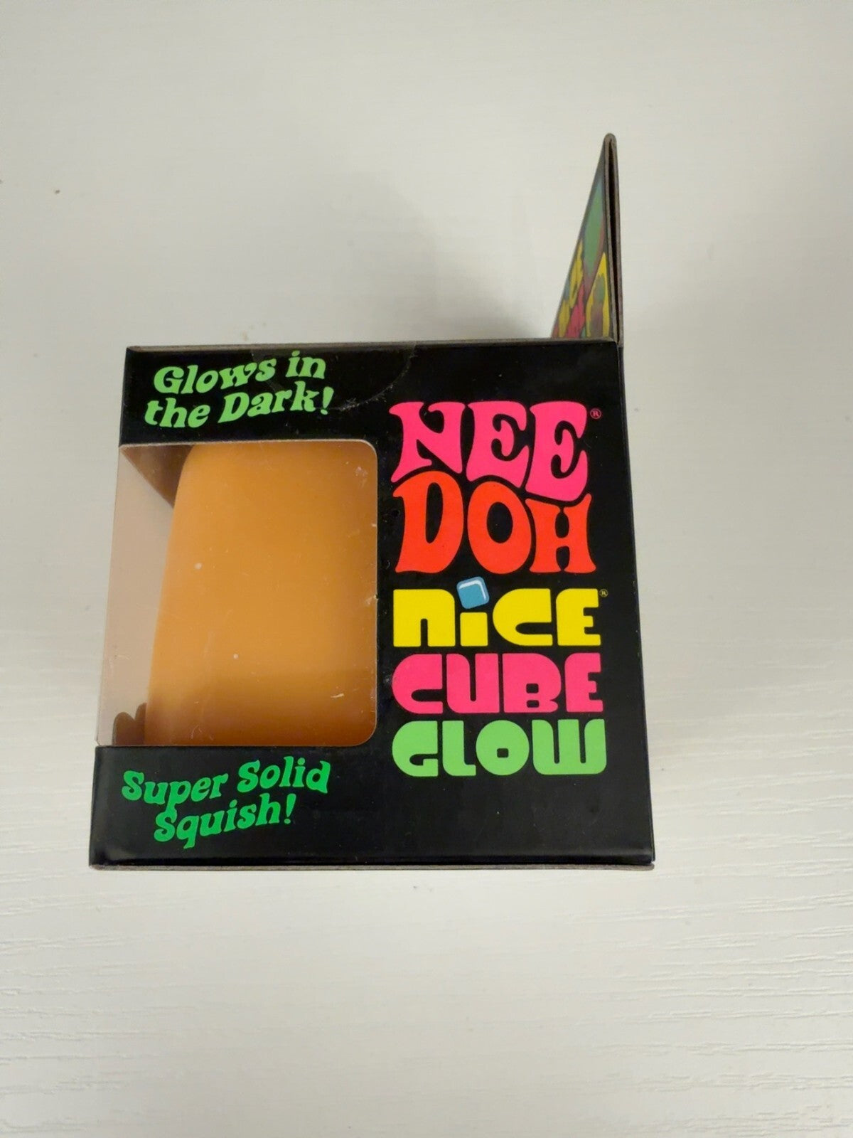 Authentic Schylling NeeDoh Nice Cube Glow Orange NEW Glow in the Dark Squishy