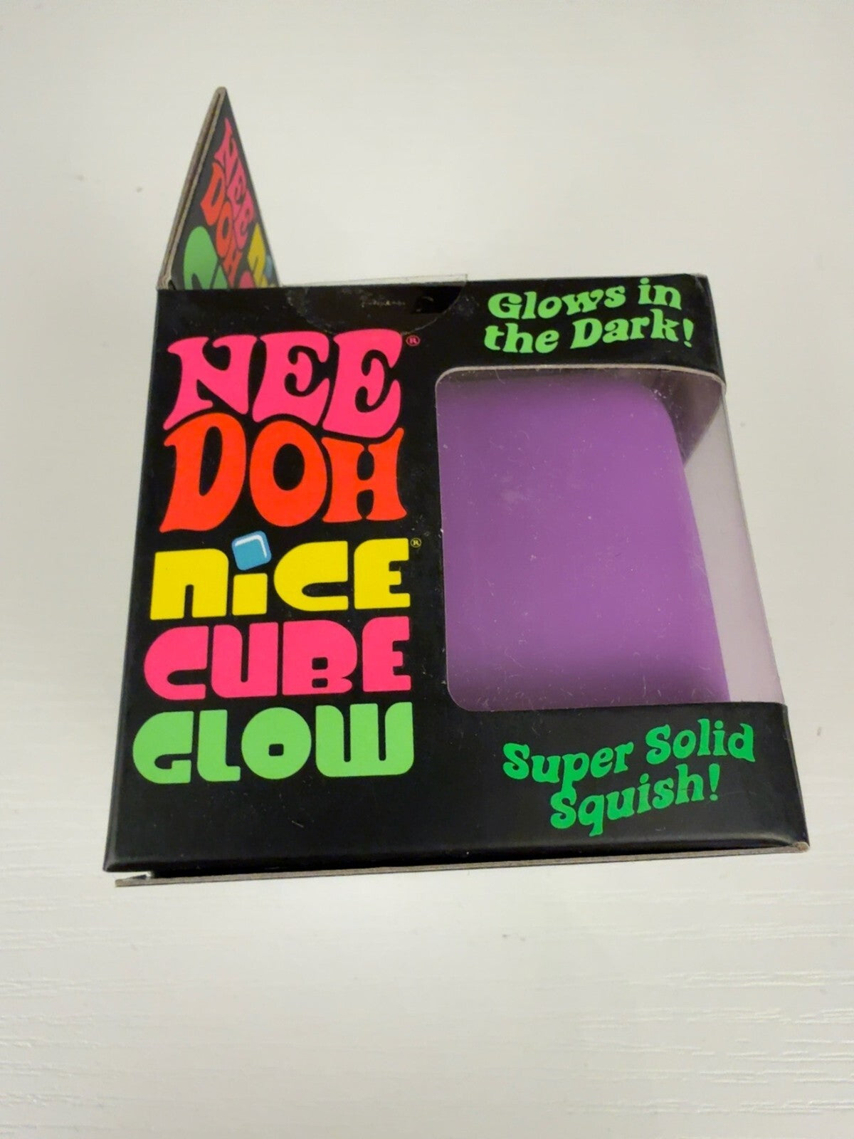 Authentic Schylling NeeDoh Nice Cube Glow Purple NEW Glow in the Dark Squishy