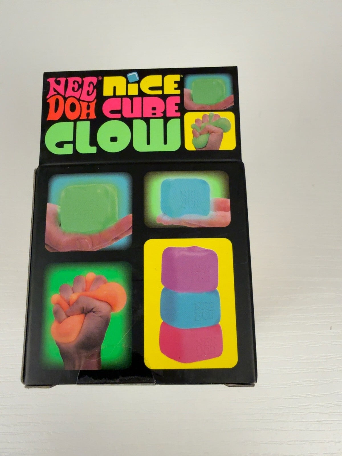 Authentic Schylling NeeDoh Nice Cube Glow Orange NEW Glow in the Dark Squishy