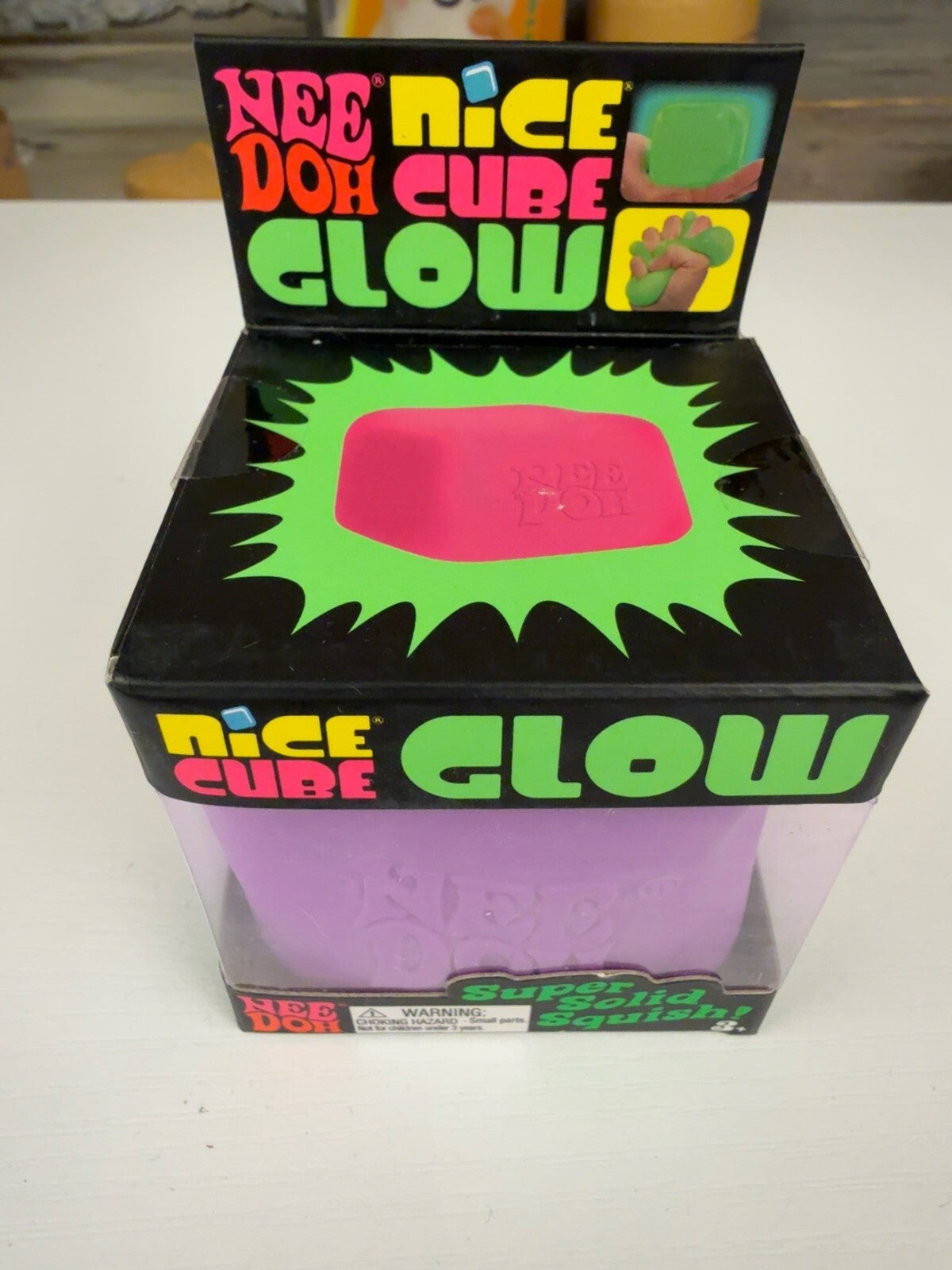 Authentic Schylling NeeDoh Nice Cube Glow Purple NEW Glow in the Dark Squishy