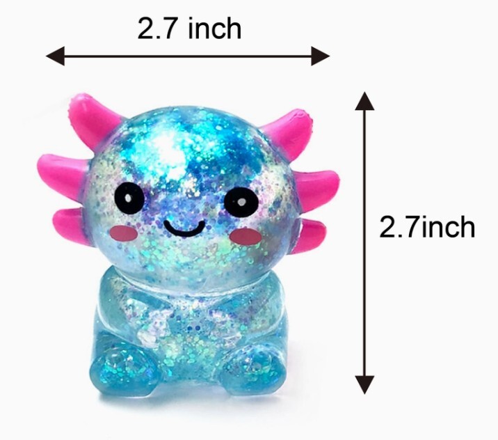 Axolotl Glitter Squishy Stress Toys – Full Case of 12 – Kawaii Fidget Toys