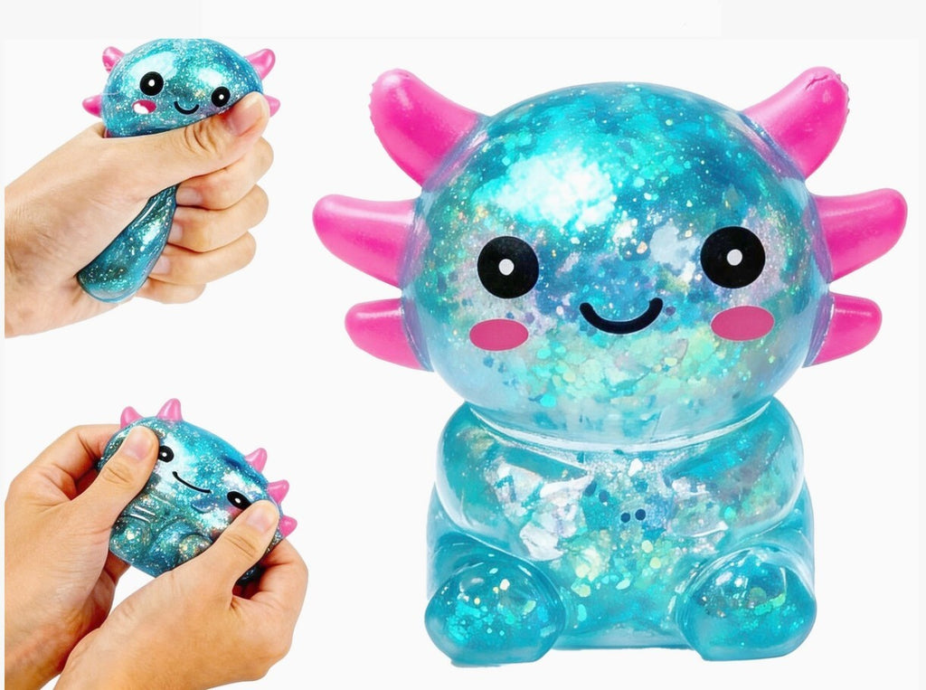 Axolotl Glitter Squishy Stress Toys – Full Case of 12 – Kawaii Fidget Toys