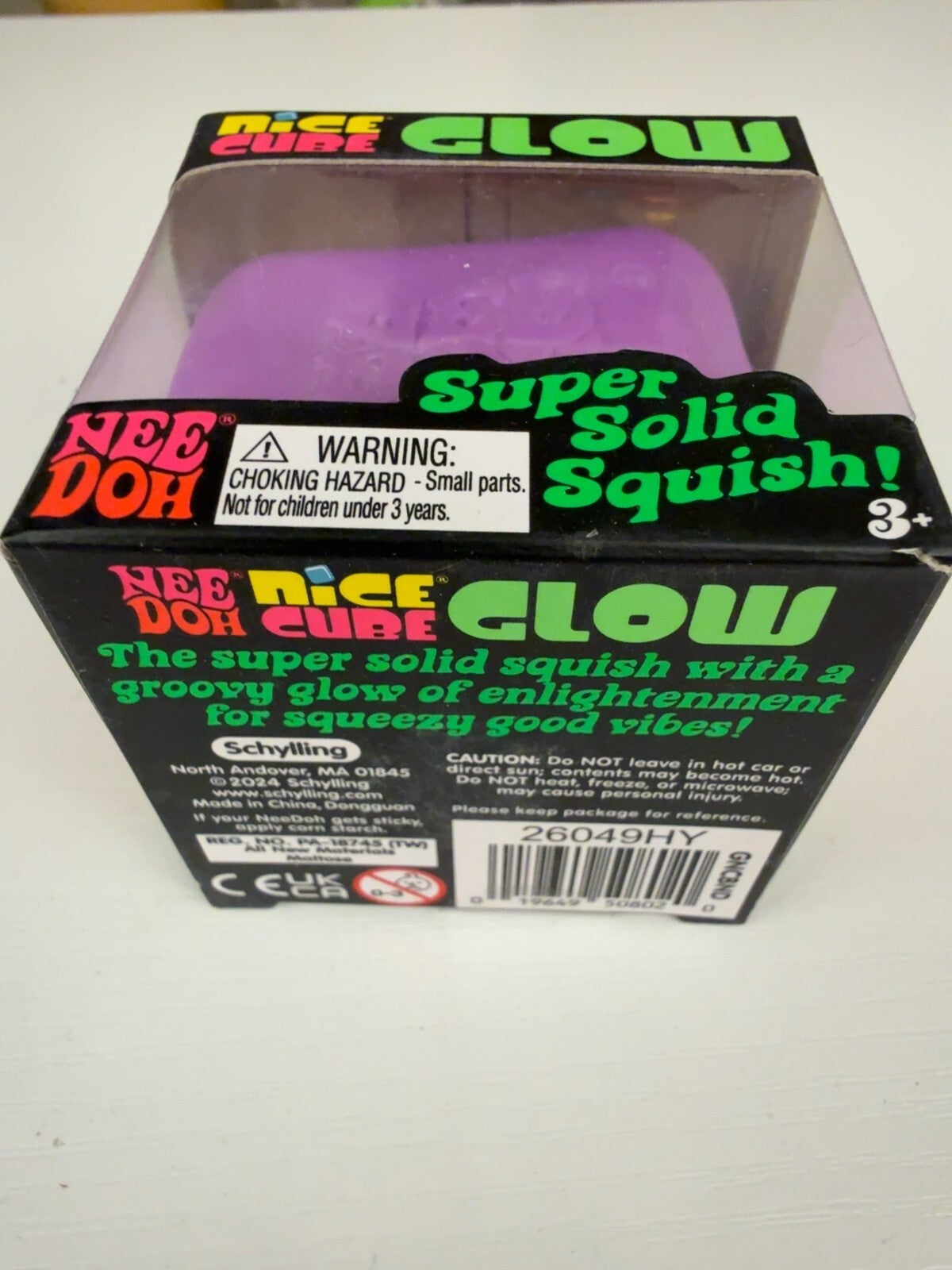 Authentic Schylling NeeDoh Nice Cube Glow Purple NEW Glow in the Dark Squishy