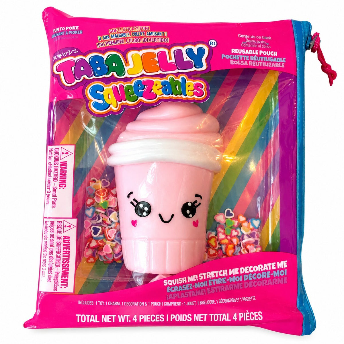 TabaJelly Pink Drink Cup Squeezeables Squishy w/ Decor & Reusable Pouch