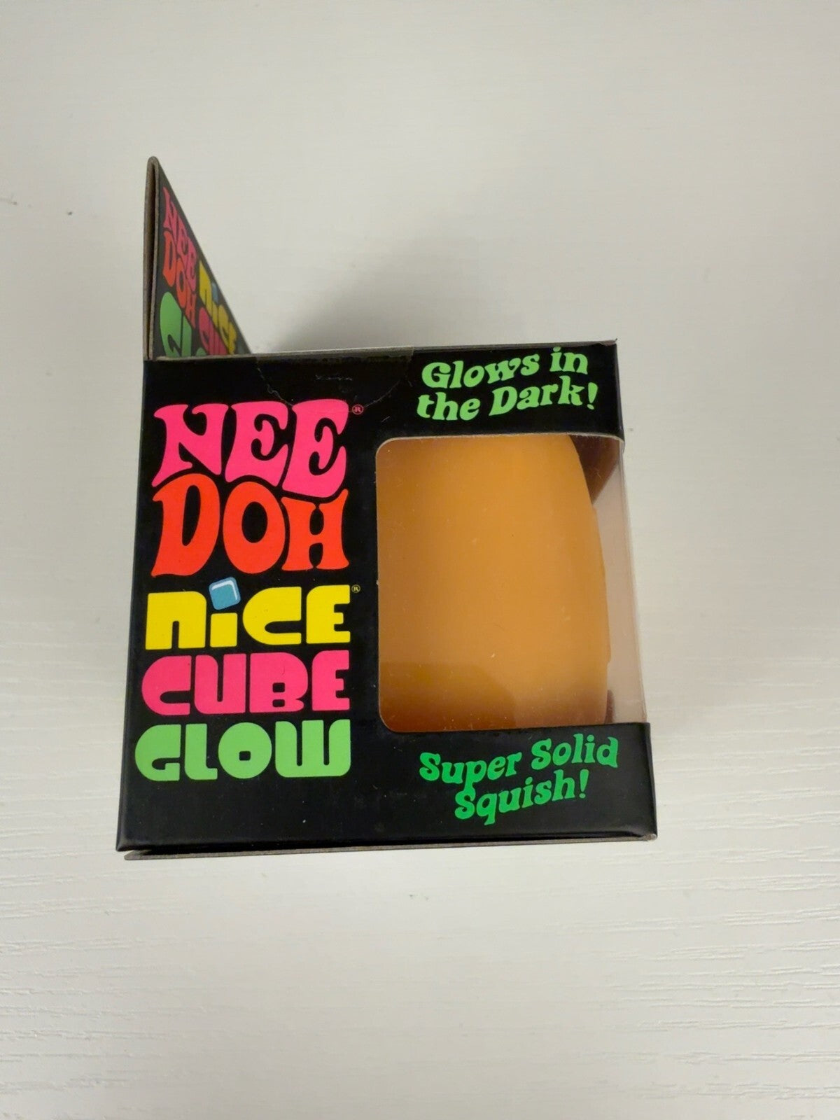 Authentic Schylling NeeDoh Nice Cube Glow Orange NEW Glow in the Dark Squishy