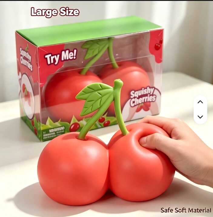 Jumbo Double Cherry Squishy Stress Toys – HUGE 7" – Lot of 6
