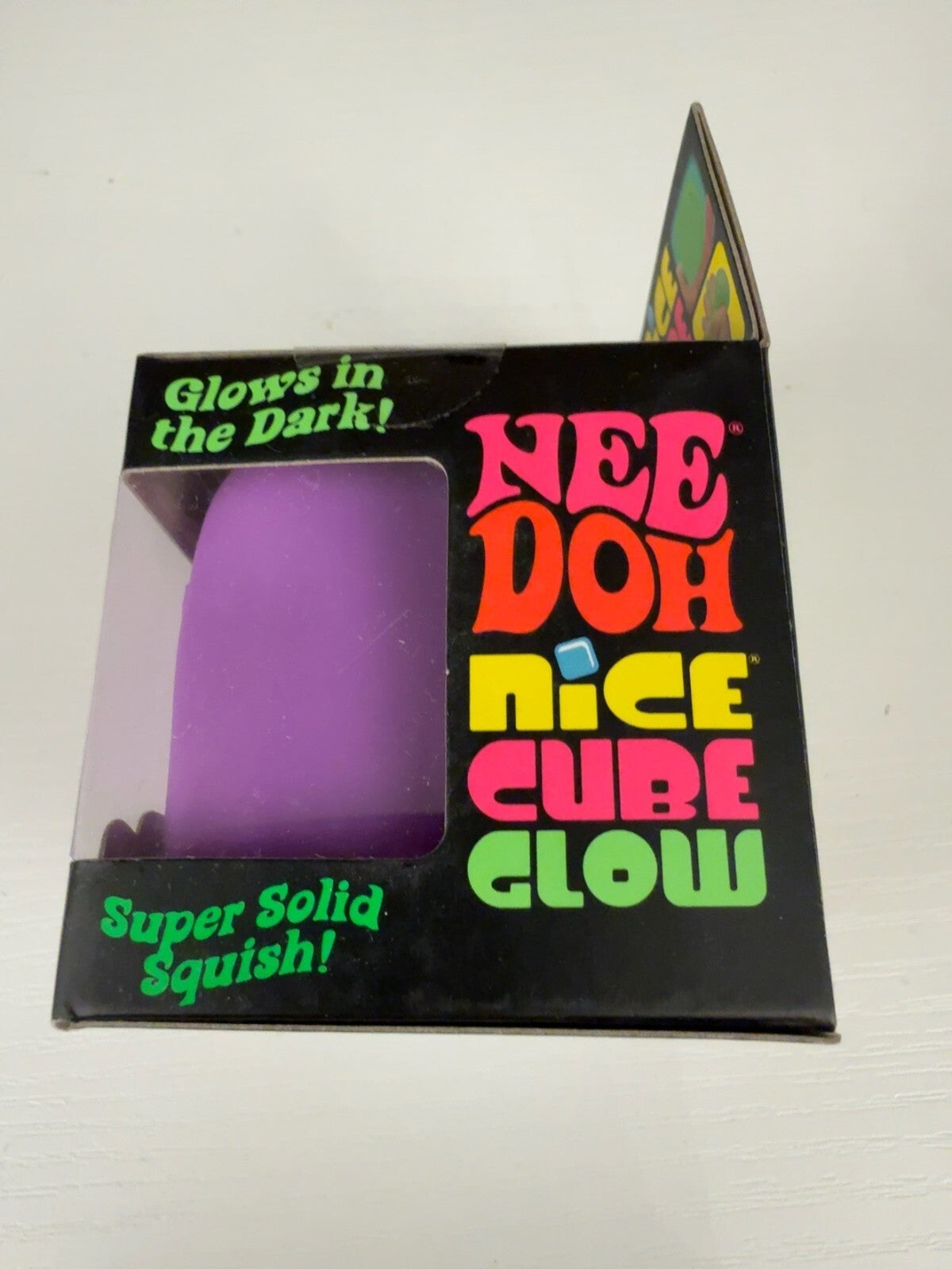 Authentic Schylling NeeDoh Nice Cube Glow Purple NEW Glow in the Dark Squishy