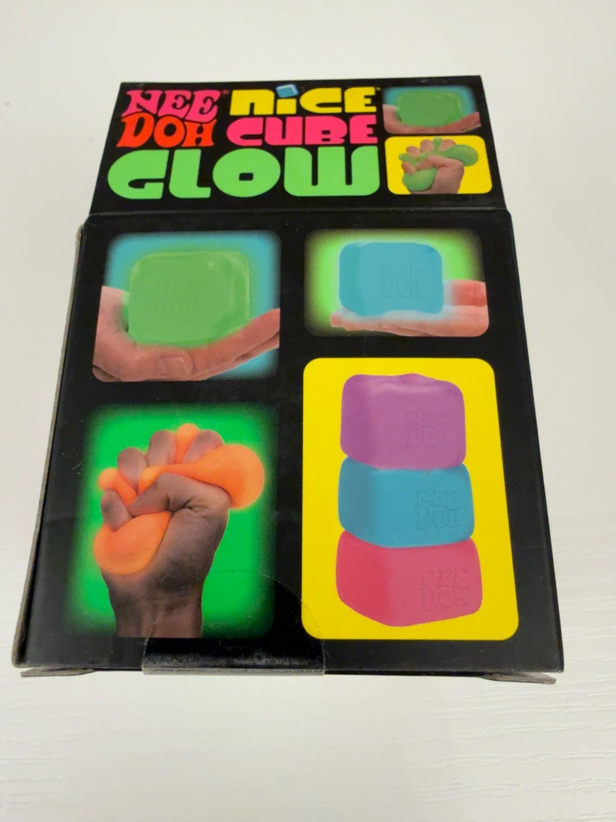 Authentic Schylling NeeDoh Nice Cube Glow Purple NEW Glow in the Dark Squishy